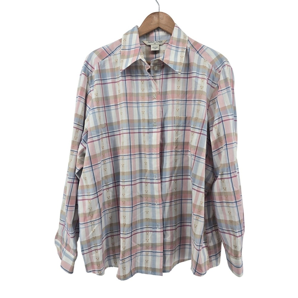 Alison Daley Shirt Womens 20W Plaid Pink Blue Button-Down EUC